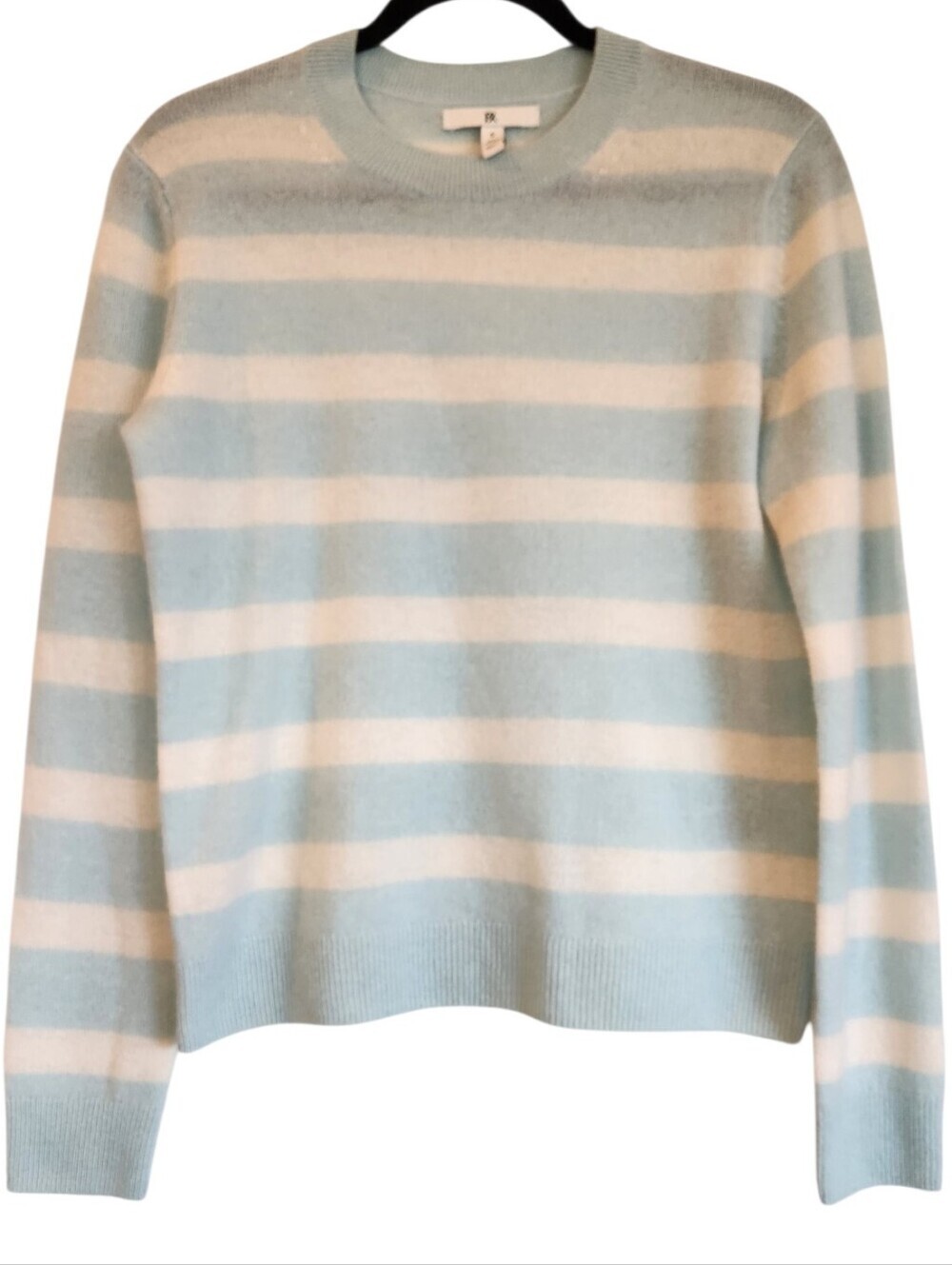Banana Republic 100% Cashmere Crew Neck Sweater Size S Ice Blue/Cream Stripes